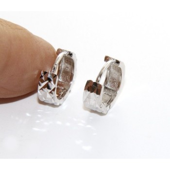 RMB|Argento 925 : orecchini massicci a scattino uomo e donna diamantati sfaccettati piccoli 13 mm (un paio)