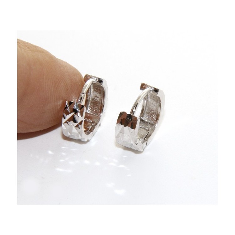 RMB|Argento 925 : orecchini massicci a scattino uomo e donna diamantati sfaccettati piccoli 13 mm (un paio)