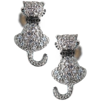 RMB|925 silver cat kitten earrings with white zircons contrariè collar