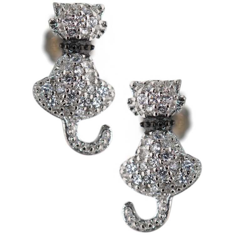 RMB|925 silver cat kitten earrings with white zircons contrariè collar