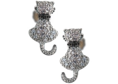 RMB|925 silver cat kitten earrings with white zircons contrariè collar