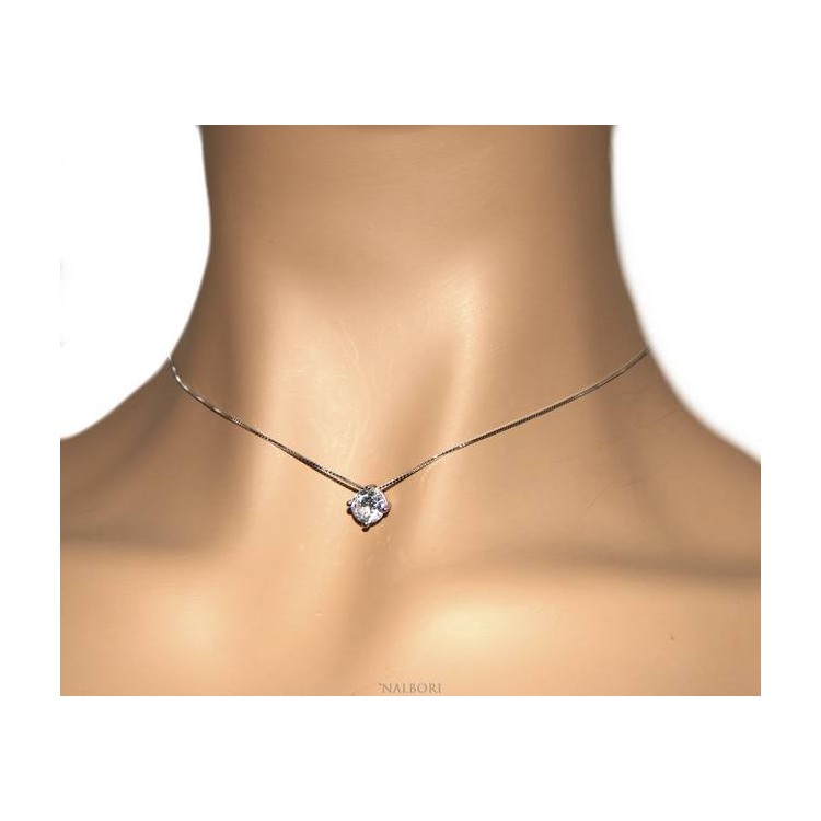 RMB|Parure donna punto luce 7 mm in argento 925 con zircone. Catena veneziana ciondolo passante e Orecchini abbinati  NALBORI