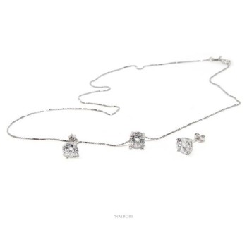 RMB|Set of women's 7 mm light point in 925 silver with zircon. Venetian chain pendant and matching earrings