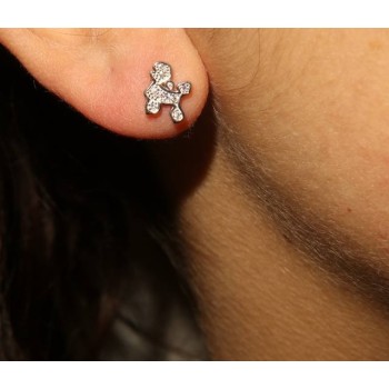 RMB|women's silver 925 earrings with white zircons poodle dog NALBORI