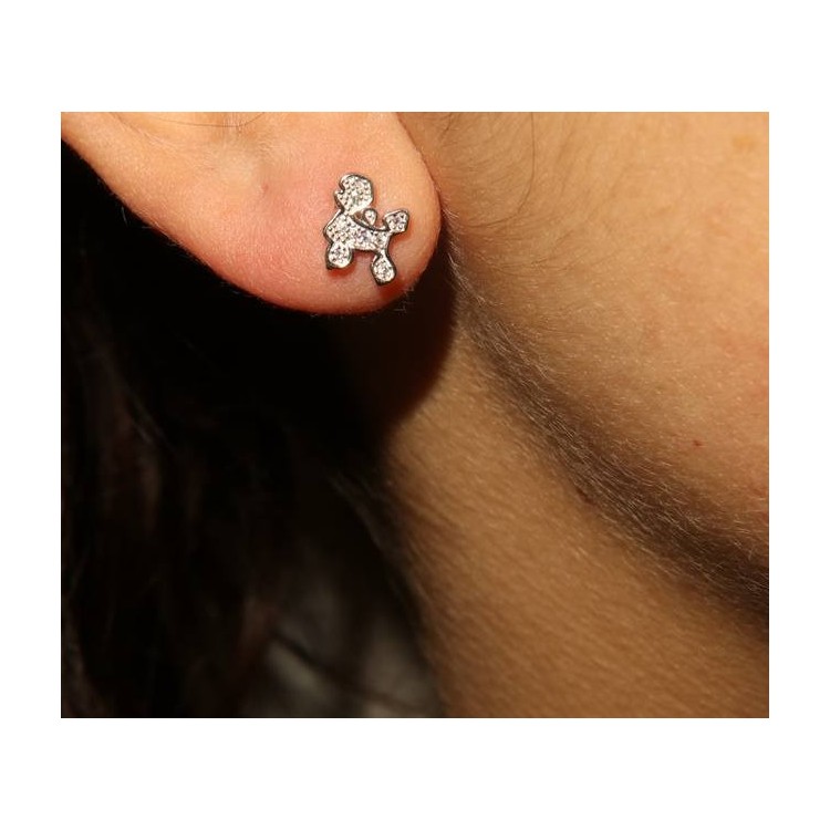 RMB|women's silver 925 earrings with white zircons poodle dog NALBORI