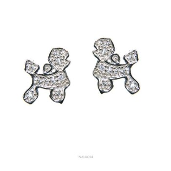 RMB|women's silver 925 earrings with white zircons poodle dog NALBORI