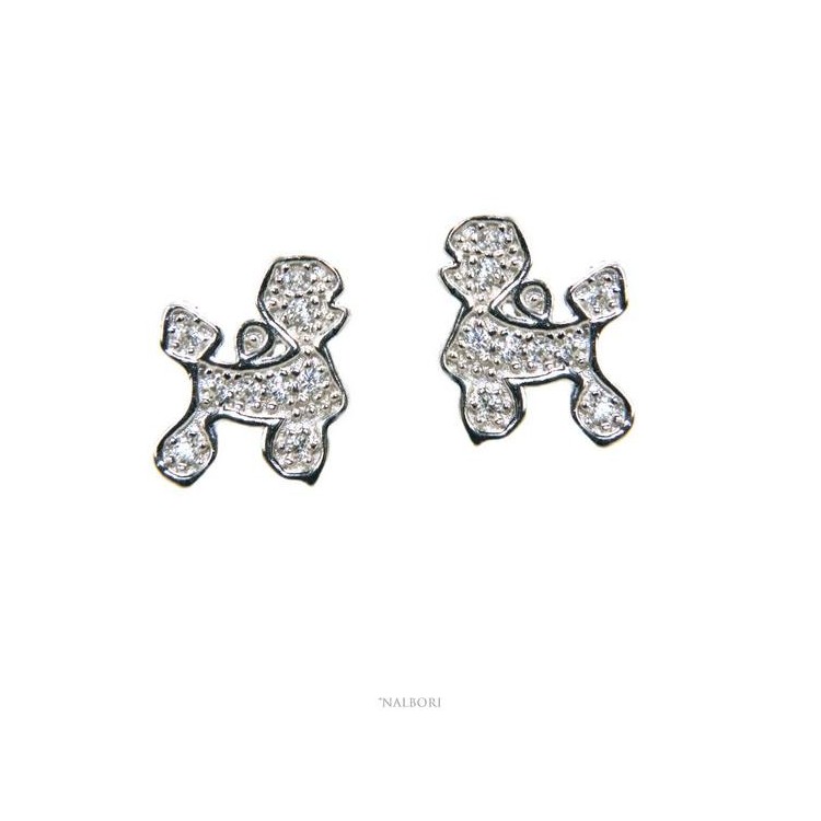 RMB|women's silver 925 earrings with white zircons poodle dog NALBORI