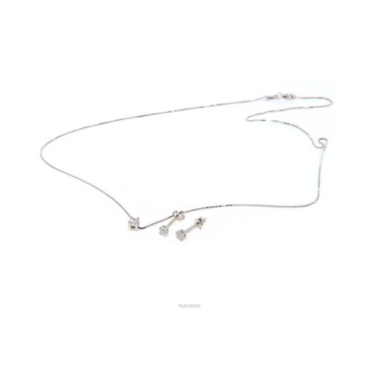 RMB|Parure donna punto luce 7 mm in argento 925 con zircone. Catena veneziana ciondolo passante e Orecchini abbinati