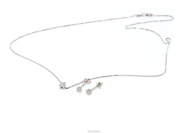 RMB|NALBORI Set of women's 3 mm light point in 925 silver with zircon. Venetian chain pendant and matching earrings