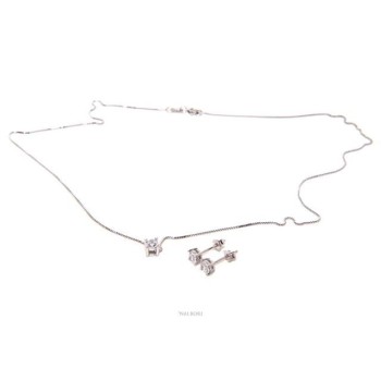 RMB|completo Parure donna punto luce 4 mm in argento 925 con zircone. Catena veneziana ciondolo passante e Orecchini abbinati