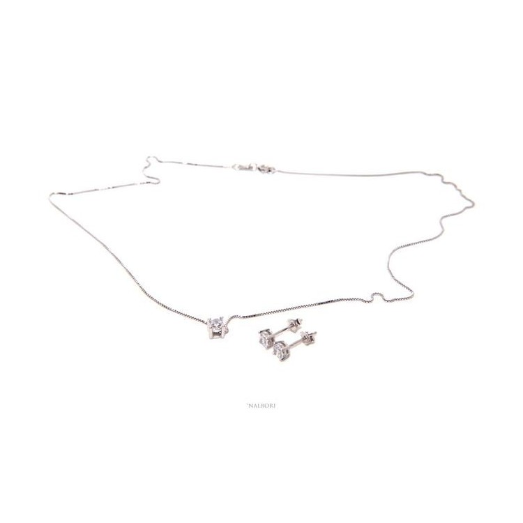 RMB|completo Parure donna punto luce 4 mm in argento 925 con zircone. Catena veneziana ciondolo passante e Orecchini abbinati
