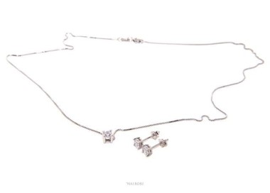 RMB|completo Parure donna punto luce 4 mm in argento 925 con zircone. Catena veneziana ciondolo passante e Orecchini abbinati