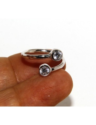 925: Adjustable contrary ring with natural zircon 4 mm white color even finger for phalanx
