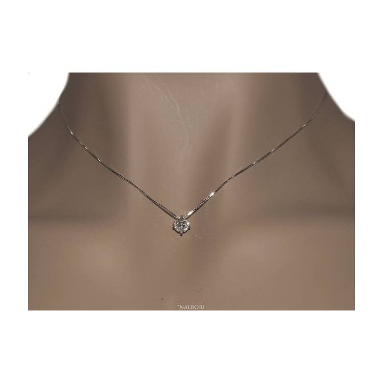 RMB|Parure donna punto luce 5 mm in argento 925 con zircone. Catena ciondolo passante e Orecchini