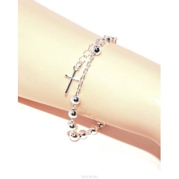 RMB|Rosary bracelet man woman in 925 Silver Latin cross 17,50-20 cm balls of 5 mm clear