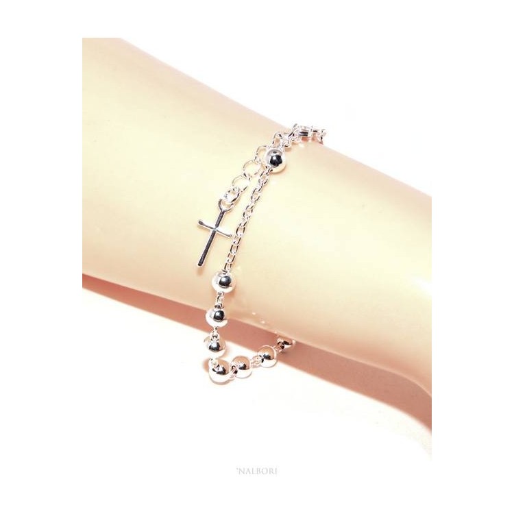 RMB|Rosary bracelet man woman in 925 Silver Latin cross 17,50-20 cm balls of 5 mm clear