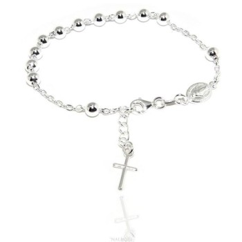 RMB|Rosary bracelet man woman in 925 Silver Latin cross 17,50-20 cm balls of 5 mm clear NALBORI