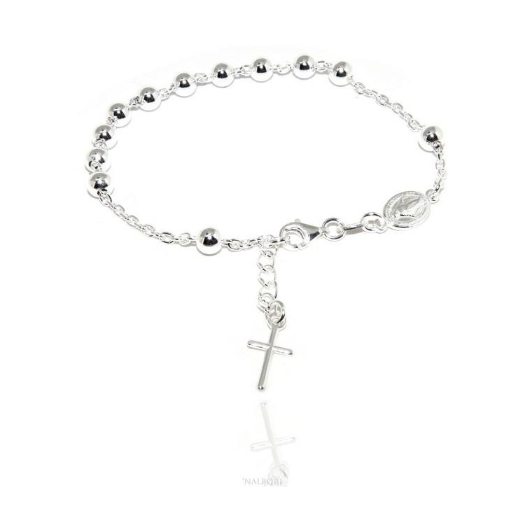 RMB|Rosary bracelet man woman in 925 Silver Latin cross 17,50-20 cm balls of 5 mm clear NALBORI