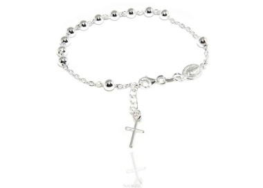 RMB|Rosary bracelet man woman in 925 Silver Latin cross 17,50-20 cm balls of 5 mm clear NALBORI