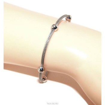 RMB|NALBORI ® bracciale fox tail cavetto argento 925 anallergico con palline lisce per uomo e donna