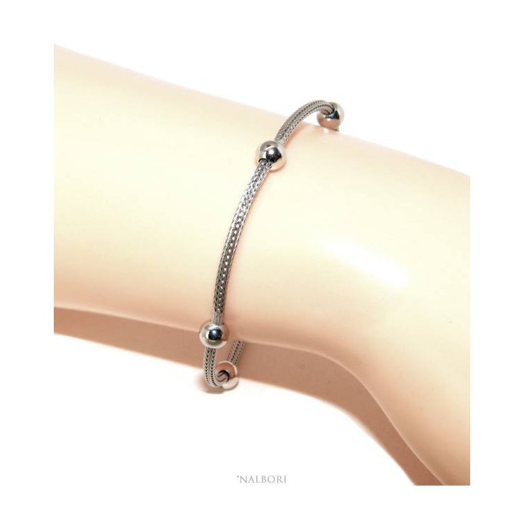 RMB|NALBORI ® bracciale fox tail cavetto argento 925 anallergico con palline lisce per uomo e donna