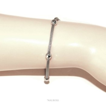 RMB|NALBORI ® fox tail bracelet, 925 silver cord with diamond balls for men and women
