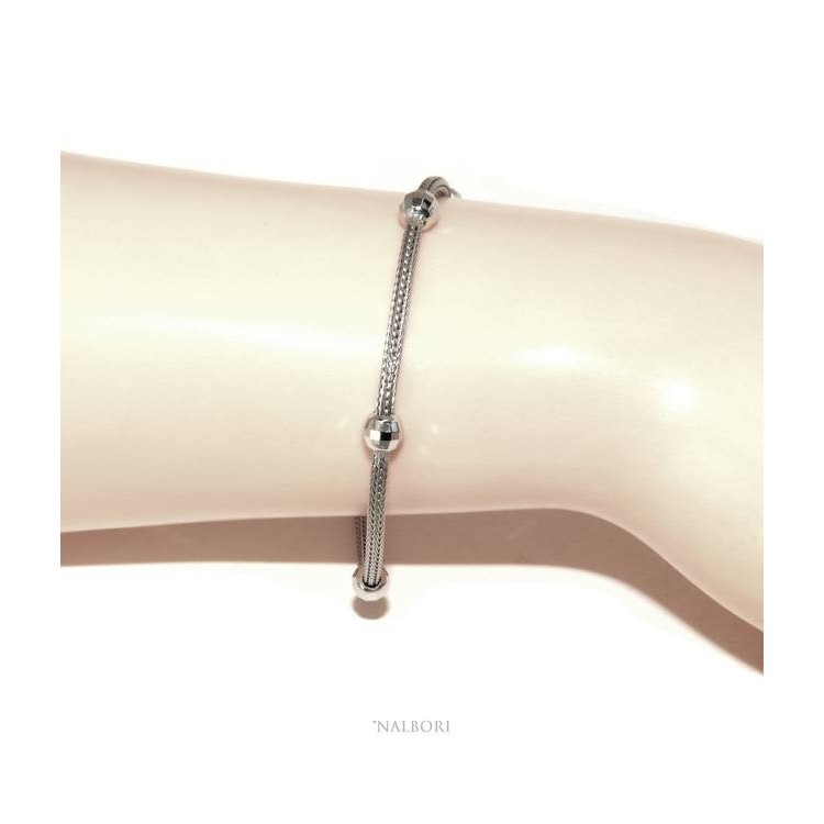 RMB|NALBORI ® fox tail bracelet, 925 silver cord with diamond balls for men and women
