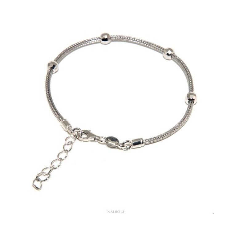 RMB|NALBORI ® bracciale fox tail cavetto argento 925 con palline diamantate per uomo e donna