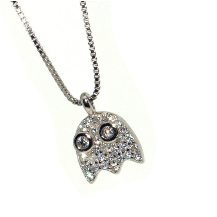 RMB|Collana argento 925 bambina donna ciondolo fantasmino pavè di zirconi