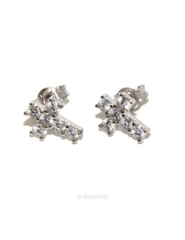 925: earrings men / women cross stitch light pave zircon White