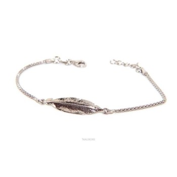 RMB|bracelet Silver 925 popcorn with central leaf NALBORI 16 / 18,5 cm
