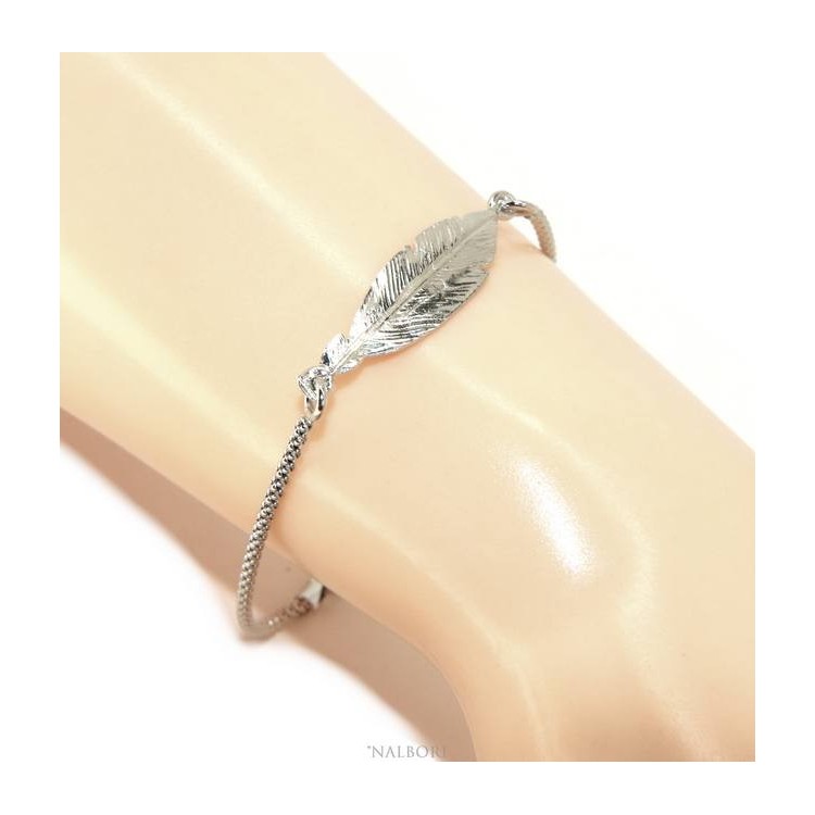 RMB|bracciale Argento 925 popcorn con centrale foglia NALBORI 16/18,5 cm