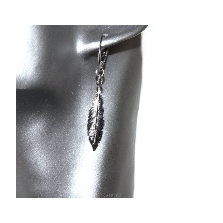 RMB|Silver 925 sterling silver dangle earrings for women with NALBORI leaf burnished  pendant