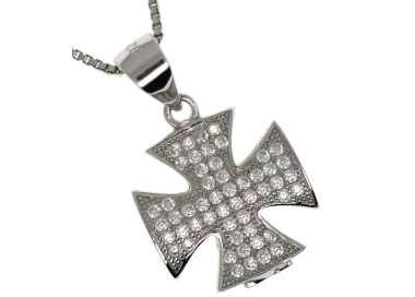 RMB|Maltese cross necklace 925 silver cubic zirconia pendant collier