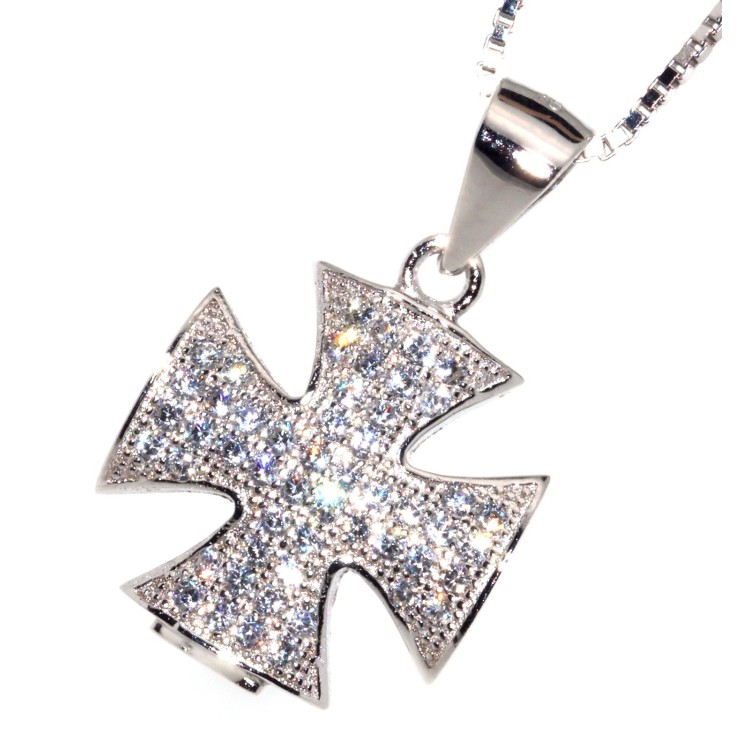 RMB|Collana Collier donna veneziana con ciondolo croce maltese zirconi NALBORI