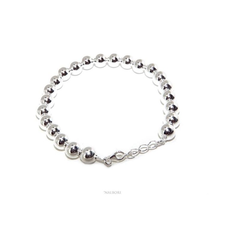 RMB|NALBORI Bracciale uomo donna argento 925 palline 8 mm ultraleggere polso cm 16 - 19