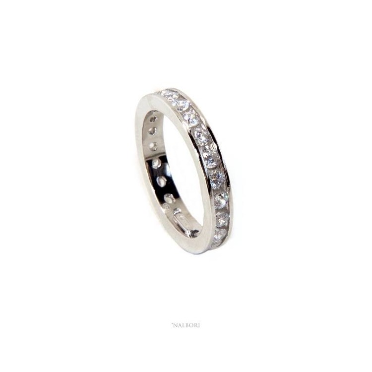 RMB|NALBORI 925 silver Rhodium plated Eternity infinity round all white brilliant zircons 2 mm for men or women