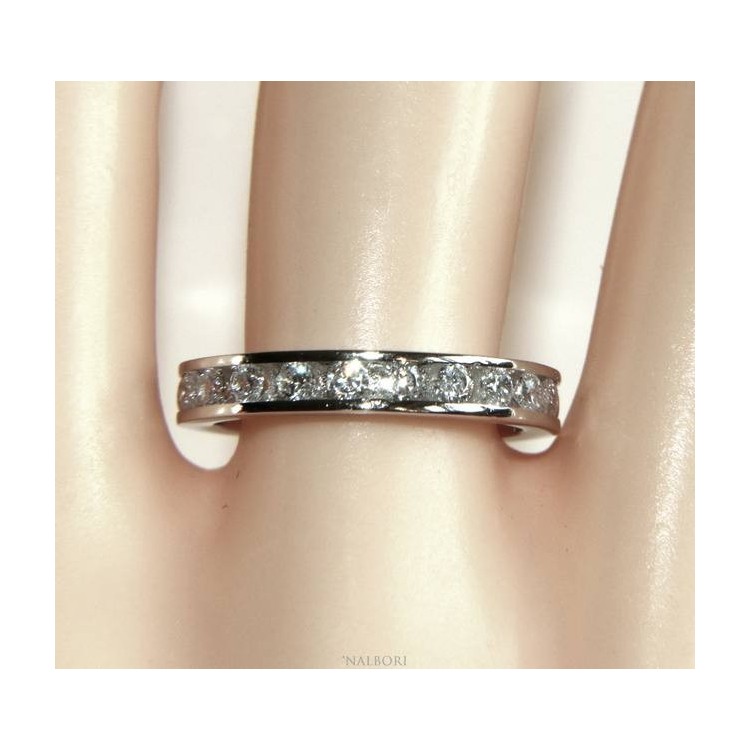 RMB|NALBORI Argento 925 Rodiato Eternity infinity fede tutto giro zirconi bianchi brillante 2 mm per uomo o donna