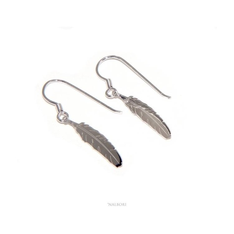 RMB|NALBORI woman earrings Silver 925 with feather pendant cut and laser engraved