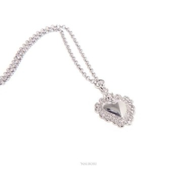 RMB|NALBORI necklace 925 silver woman rolo '45 + 5 with sacred heart pendant ex voto bathroom white gold