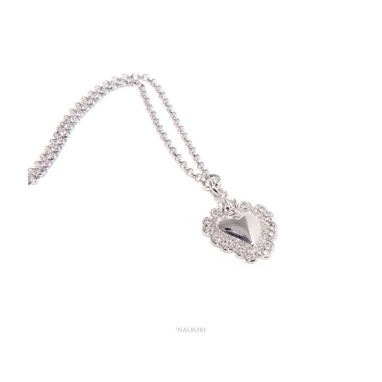 RMB|NALBORI necklace 925 silver woman rolo '45 + 5 with sacred heart pendant ex voto bathroom white gold