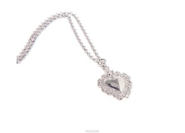 RMB|NALBORI necklace 925 silver woman rolo '45 + 5 with sacred heart pendant ex voto bathroom white gold