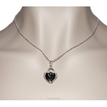RMB|NALBORI collana argento 925 donna rolo' 45+5 con ciondolo sacro cuore fiamma ex voto bagno oro bianco