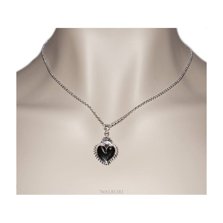 RMB|NALBORI necklace 925 silver woman rolo '45 + 5 with sacred pendant heart flame ex voto