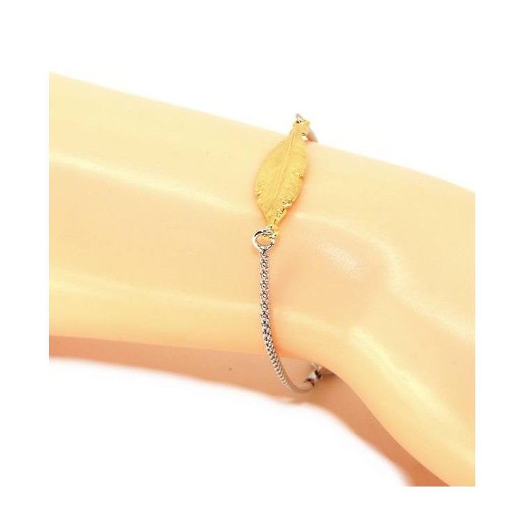 RMB|bracelet Silver 925 popcorn with central yellow gold leaf NALBORI 16 / 18,5 cm