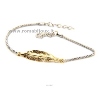 RMB|bracelet Silver 925 popcorn with central yellow gold leaf NALBORI 16 / 18,5 cm