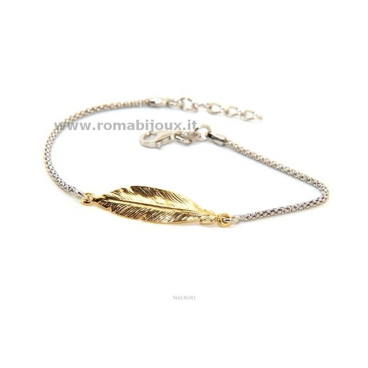 RMB|bracciale Argento 925 popcorn con centrale foglia oro giallo NALBORI 16/18,5 cm