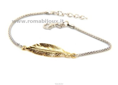 RMB|bracelet Silver 925 popcorn with central yellow gold leaf NALBORI 16 / 18,5 cm