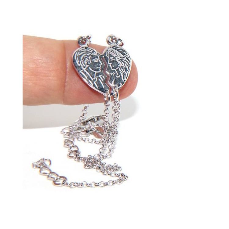 RMB|NALBORI Double bracelet HIM and HER profile man woman in Silver 925 broken heart