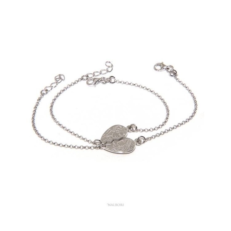 RMB|NALBORI Bracciale doppio LUI e LEI profilo uomo donna in Argento 925 cuore spezzato